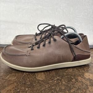 Olukai Nalukai Mens Size 9 Leather Lace Up Drop-In Heel Boat Shoes Comfort